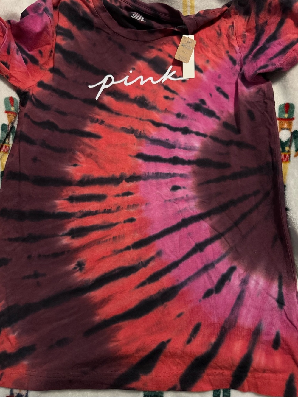 PINK Victoria's Secret Tie-Dye Short Sleeve Tee in Pink & Black